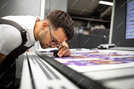 Fotografía de personas revisando impreso