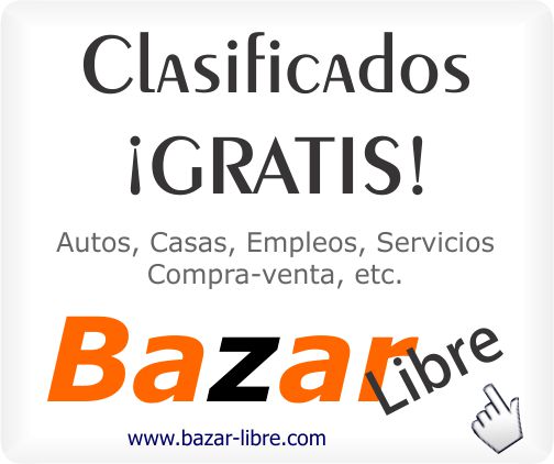 Clasificados GRATIS de solo en la ciudad de León, Gto. en Facebook - Autos - Casas - Empleos - Servicios - Compra-Venta - Pulsa aquí para ir a la página de Facebook de Bazar Libre  - Se abrirá en una nueva ventana