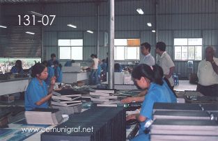 Foto 131-07 - Empleadas forrando manualmente cajas para agendas en la planta de Shanghai Xinya Printing Co Ltd de Wenzhou, Shanghai China - 13-Junio-2006